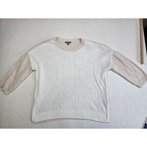 Lilla P Womens Sweater L Beige & White Cotton/Linen Blend